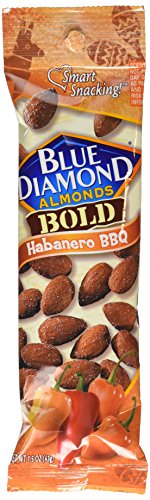 Blue Diamond Bold Almonds, Habanero BBQ, 1.5 oz tubes, 12 tubes each box