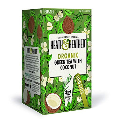 Organic Green Tea with Coconut| 20 bags per Pack| 100% USDA Certified Organic| Natural Coconut Flavoring With No Additives/Sugar| Vegan, Vegetarian, Allergen-Free, Kosher Chai