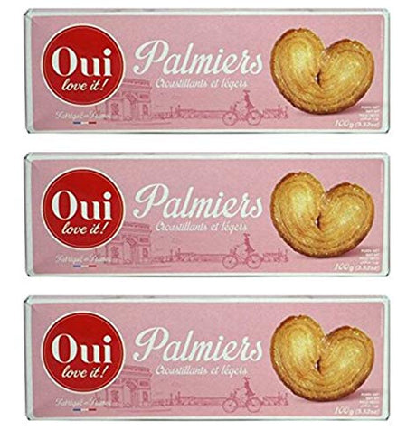 From France Oui Love It French Puff Pastry Cookies Palmiers 100g (3.52oz) Pack of 3