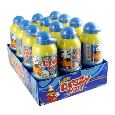 LUCAS CRAZY HAIR BLUE RASPBERRY SOUR CANDY 1.41 oz Each ( 12 in a Pack )