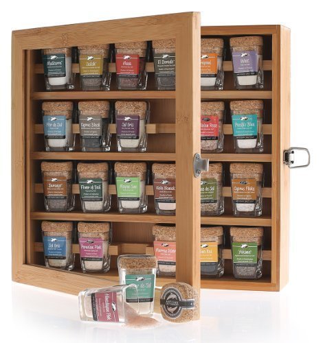 The Best Salts in The World - Collection of 24 Mini-Jars With Cork Tops in Bamboo Presentation Box. The Salt Connoisseur Ultimate Gift!