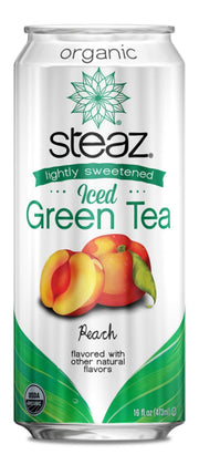 Steaz Organic Iced Green Tea with Peach, Lightly Sweetened, 16 OZ