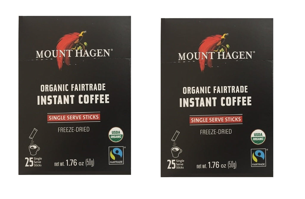 Mount Hagen -REGULAR Organic Instant Coffee Freeze Dried 25 Single Serve Packets- 1.76 Oz Each , (Pack of 2)