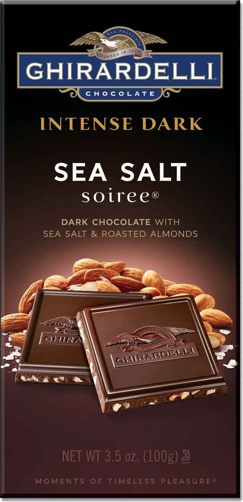 Ghirardelli Intense Dark Sea Salt Soiree With Almonds Chocolate Bar, 3.5 Ounce (Pack of 12)