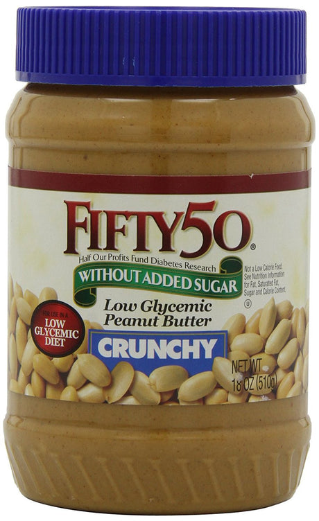 Fifty-50 Peanut Butter, Without Added Sugar, 18-Ounce Units (Pack of 6)