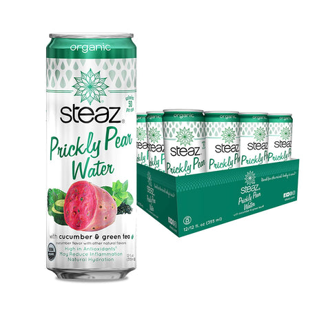 Steaz Prickly Pear Water, Cucumber & Green Tea, 12 oz (Pack of 12)