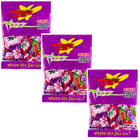 Zotz Italian Hard Candy With Fizzy Powder Inside - Three Pack - Cherry, Grape, And Watermelon - Three 2.8 oz Retail Packs
