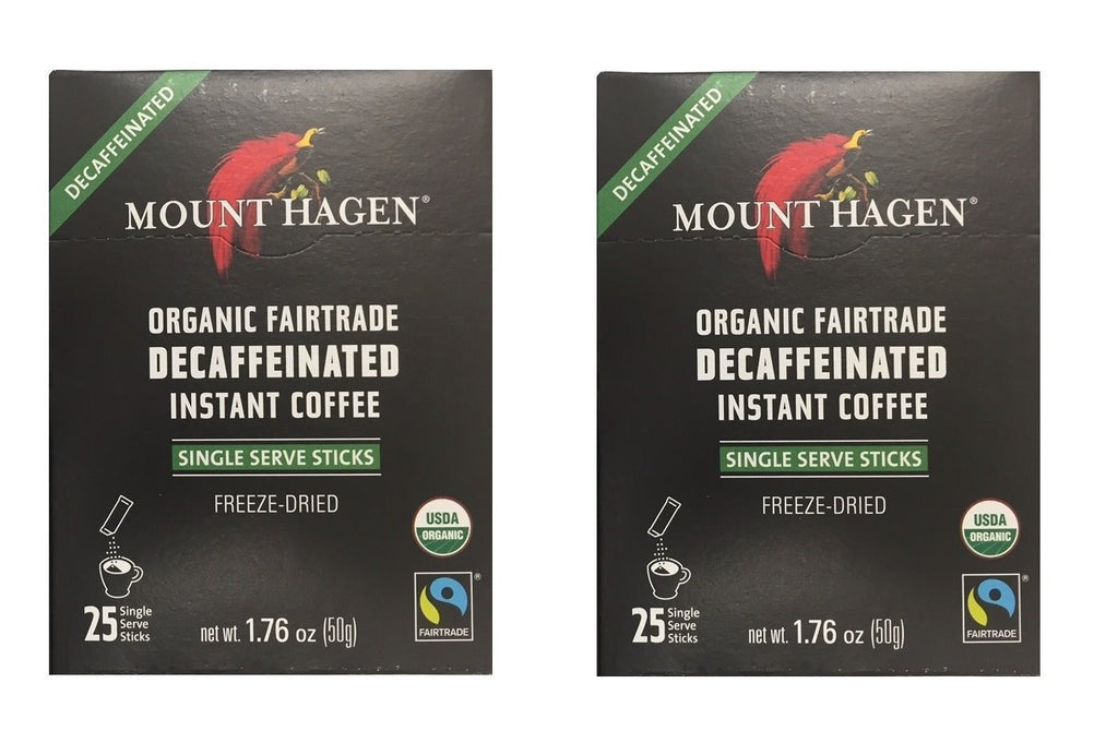 Mount Hagen - DECAFFEINATED Organic Instant Coffee Freeze Dried 25 Single Serve Packets- 1.76 Oz Each , (Pack of 2)