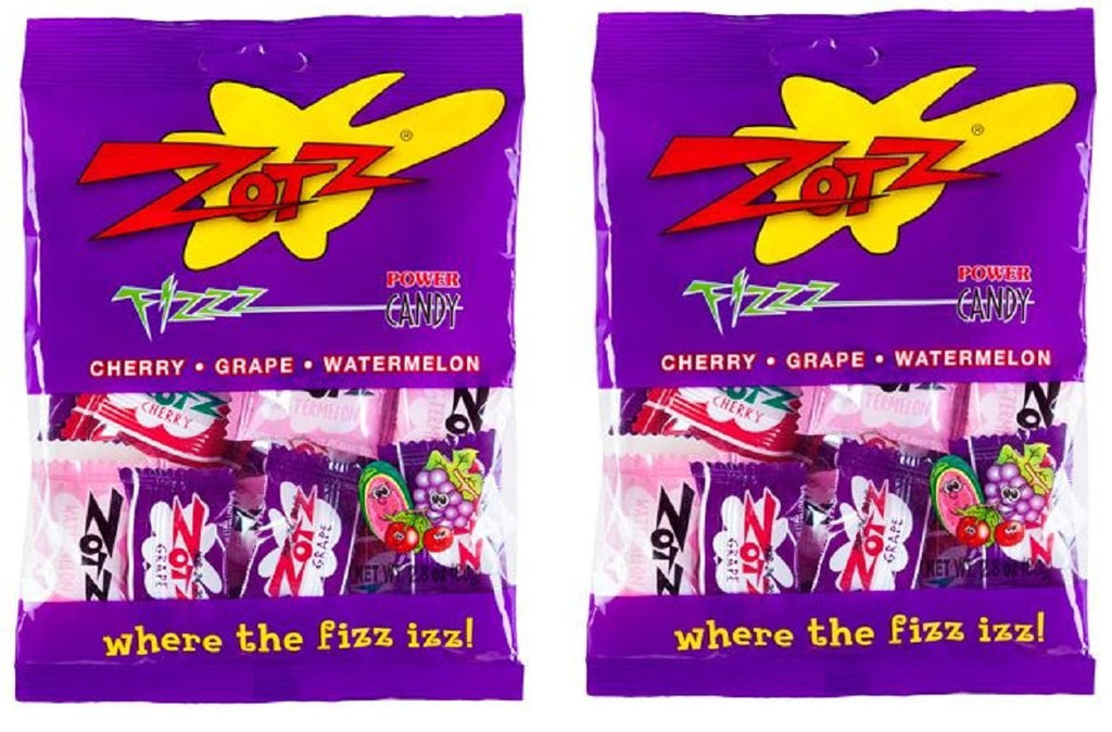 Zotz Assorted Hard Candy With Fizzy Powder Inside - Cherry, Grape, And Watermelon - 2.8 oz Retail Pack