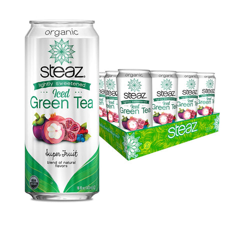 Steaz Organic Lightly Sweetened Iced Green Tea, Superfruit, 16 OZ (Pack of 12)