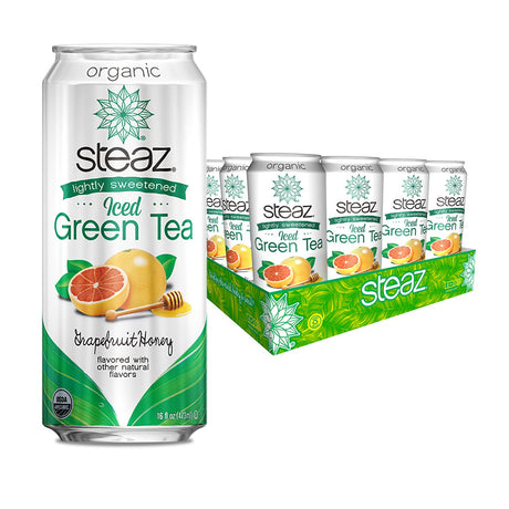 Steaz Organic Iced Green Tea, Lightly Sweetened Grapefruit Honey, 16 Ounce (Pack of 12)
