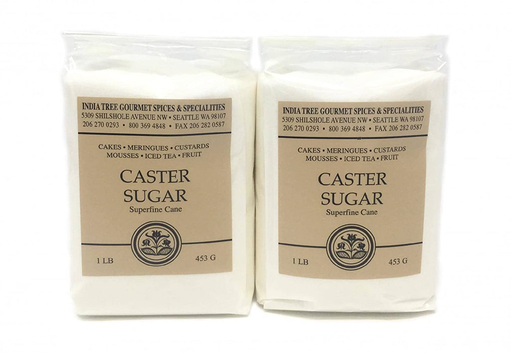 Superfine White Caster Bakers Sugar. Quick Dissolve Grains, Extra Ultra Fine Ground Sugar for Baking. 2 Packs of 1 Pound Bags.