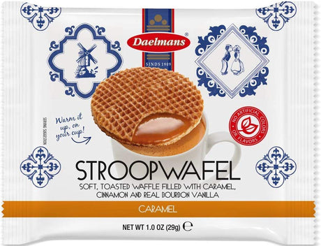 DAELMANS Stroopwafels, Dutch Waffles Soft Toasted, 24 Pack Caramel, Kosher Dairy, Authentic Made In Holland, 24 Stroopwafels Per Box, 1oz per serving