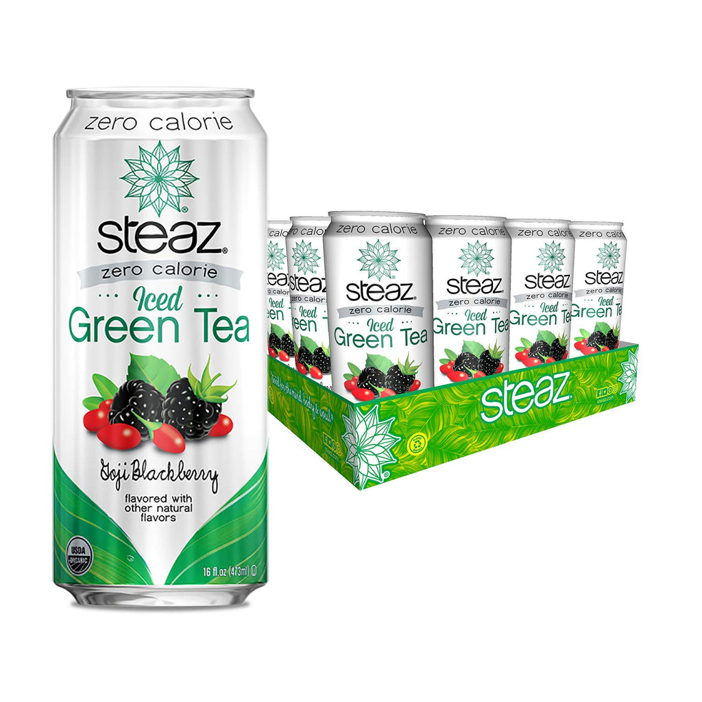 Steaz Organic Zero Calorie Iced Green Tea, Goji Blackberry, 16 OZ (Pack of 12)