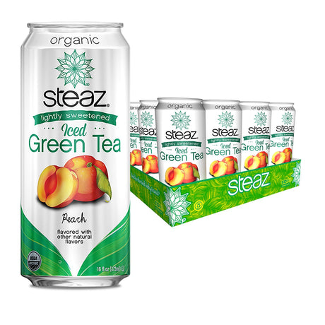 Steaz Organic Iced Green Tea with Peach, Lightly Sweetened, 16 OZ