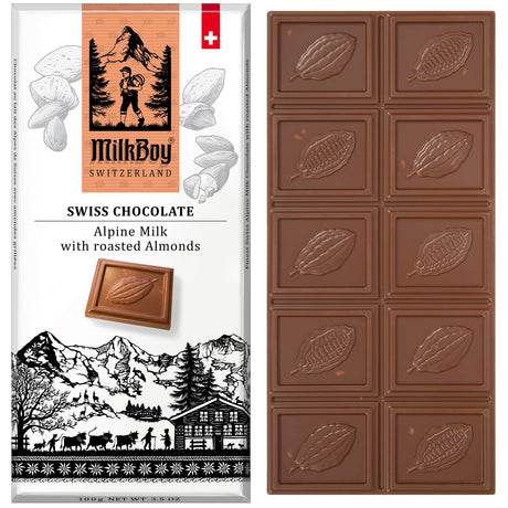 Milkboy Swiss Chocolates - Alpine Milk Chocolate Bars with Roasted Almonds (5 Pack)