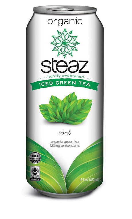 Steaz Organic Iced Teaz, Green Tea with Mint, 16-Ounce Cans (Pack of 12)