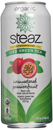Steaz Organic Green Tea Unsweetened Passion Fruit 16 Oz - Case of 12