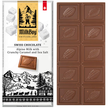 Milkboy Swiss Chocolates - Alpine Milk Chocolate Bars with Crunchy Caramel & Sea Salt (5 Pack)