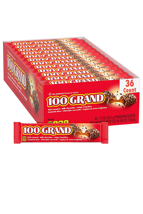 100 Grand Milk Chocolate Halloween Candy Bars, Full Size Bulk Individually Wrapped Ferrero Candy for Trick or Treat Bags (Pack of 36)