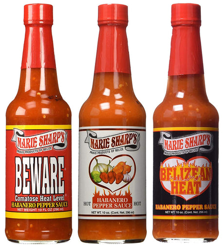 Marie Sharp's HOT HABANERO BEWARE COMATOSE and BELIZEAN HEAT Pepper Sauce 10oz