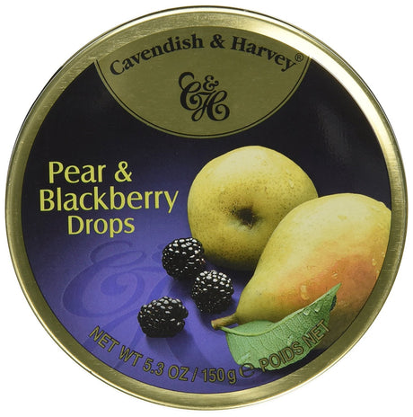 Cavendish and Harvey Fruit Drops Tin - Pear and Blackberry - 5.3 oz - Case of 12