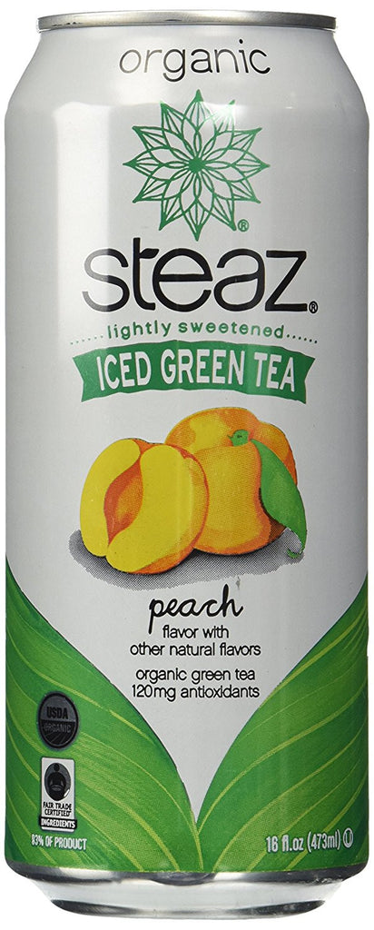 Steaz Organic Iced Teaz, Green Tea with Peach, 16 oz Cans, 12 pk