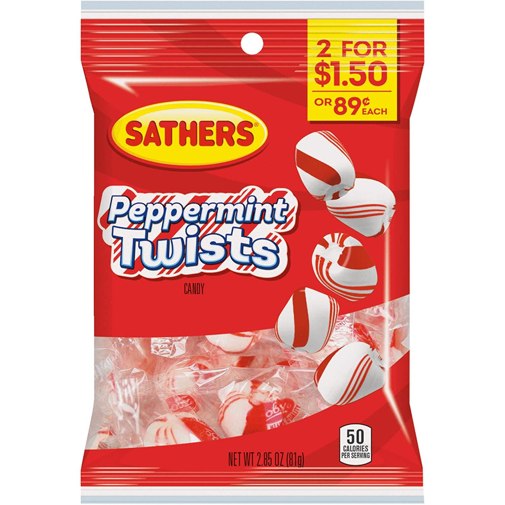 Sathers Peppermint Twists Candy, 2.85 Ounce -- 12 per case.