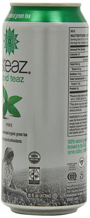Steaz Organic Iced Teaz, Green Tea with Mint, 16-Ounce Cans (Pack of 12)