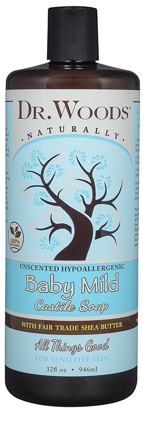 Dr. Woods Unscented Baby Mild Liquid Castile Soap with Organic Shea Butter, 32 Ounce