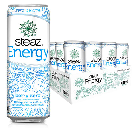 Steaz Zero Calorie Energy Drink - Berry - Kosher - Case of 12 - 12 Fl oz.