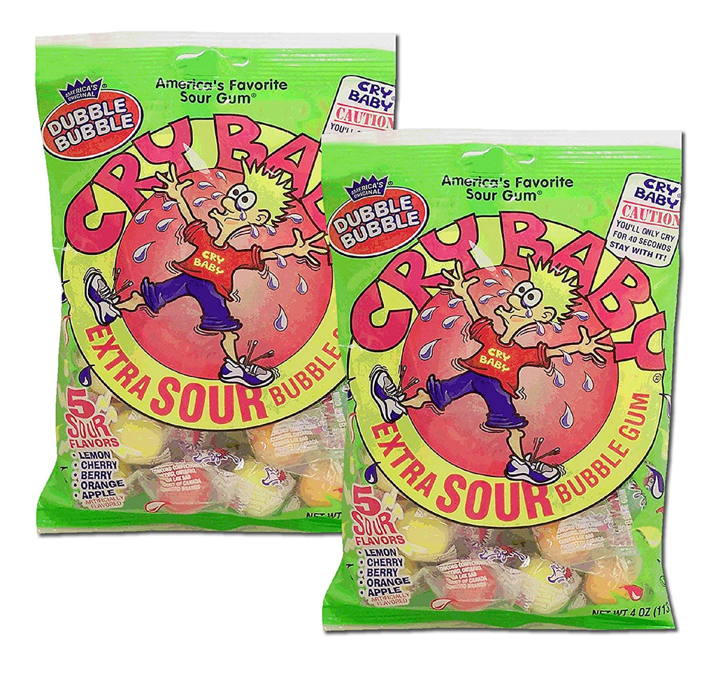 Dubble Bubble, Bubble Gum Cry Baby Extra Sour Candy (4 Ounce Bag) (2 Pack)