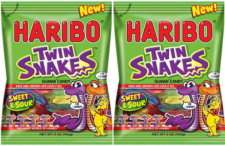 Haribo Twin Snakes Sweet & Sour Gummi Candy - NEW 2016 - 5 oz Bag (Pack of 2)