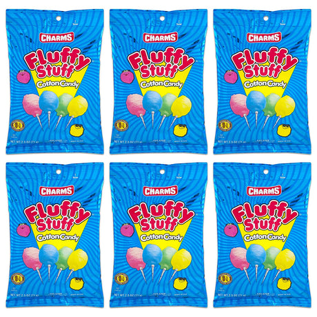 Charms Fluffy Stuff Cotton Candy, 2.5-Ounce Bags, Pack of 6 (Total 15 oz)