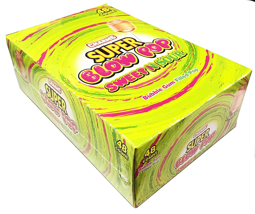 Charms Super Blow Pops Sweet & Sour - Bubble Gum Filled Lollipops