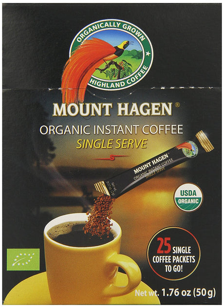 Mount Hagen Organic Single Serve Instant Coffee Stick Packs, 25 ct
